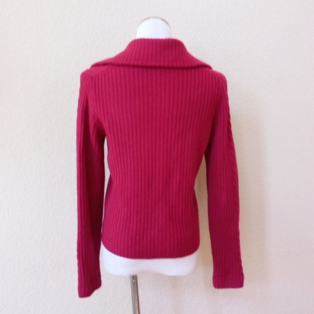 Talbots fuchsia 100% wool ribbed military style cardigan sweater - Picture 4 of 6